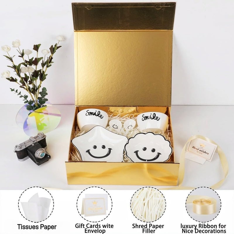 UoeRing 1 Pcs Gold Gift Box Large 13.5x11.8x4.7 inch Luxury Gift Box for Presents with Magnetic Closure Lid Collapsible,Birthday,Contains Card, Ribbon, Tissue Paper,Shredded Paper Filler - Image 3